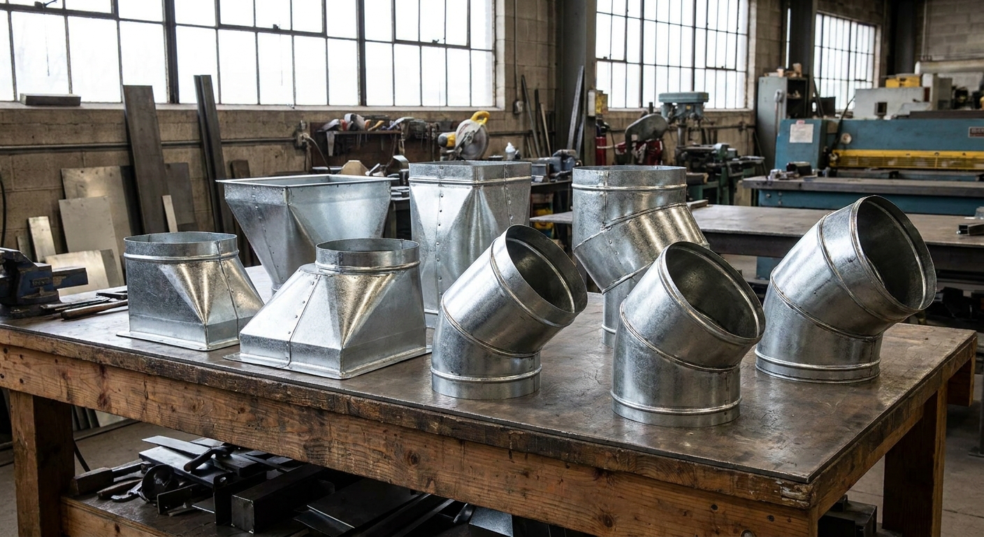 Custom galvanized sheet metal duct transitions, offsets and elbows